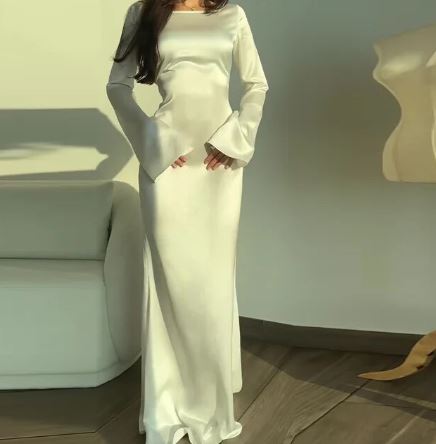 Drune - Elegantes minimalistisches Abendkleid | Schlichtes, elegantes Abendkleid mit langen Ärmeln