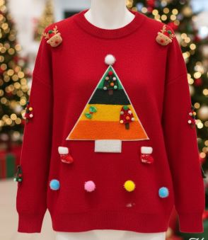 Damen Weihnachts-Pullover mit 3D-Elementen und festlichen Applikationen Drune
