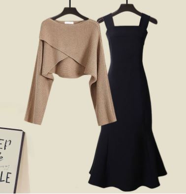 Drune | Zweiteiliges Satz Aus Hochwertigem Kreuzstrickpullover und Fishtail Kleid