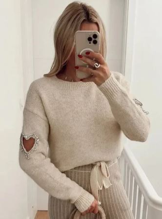 Drune | Mode Liebe Herz Ausgehöhlter Pullover