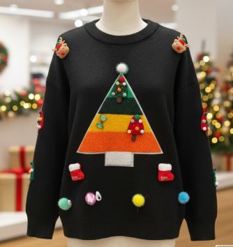 Damen Weihnachts-Pullover mit 3D-Elementen und festlichen Applikationen Drune