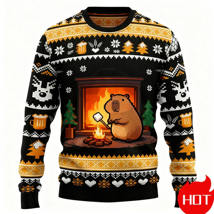 Drune | Weihnachts-Pullover - 3D Capybara Design, Warm Komfort & Fröhlicher Festlicher Stil