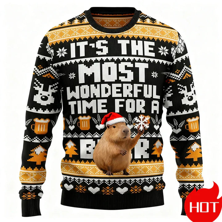 Drune | Weihnachts-Pullover - 3D Capybara Design, Warm Komfort & Fröhlicher Festlicher Stil