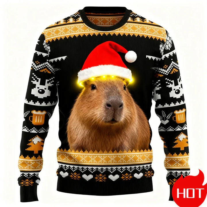 Drune | Weihnachts-Pullover - 3D Capybara Design, Warm Komfort & Fröhlicher Festlicher Stil