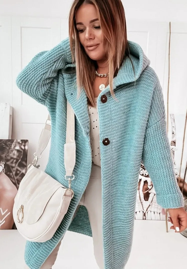 Drune | Strick Kapuzenpullover Cardigan mit Knöpfen