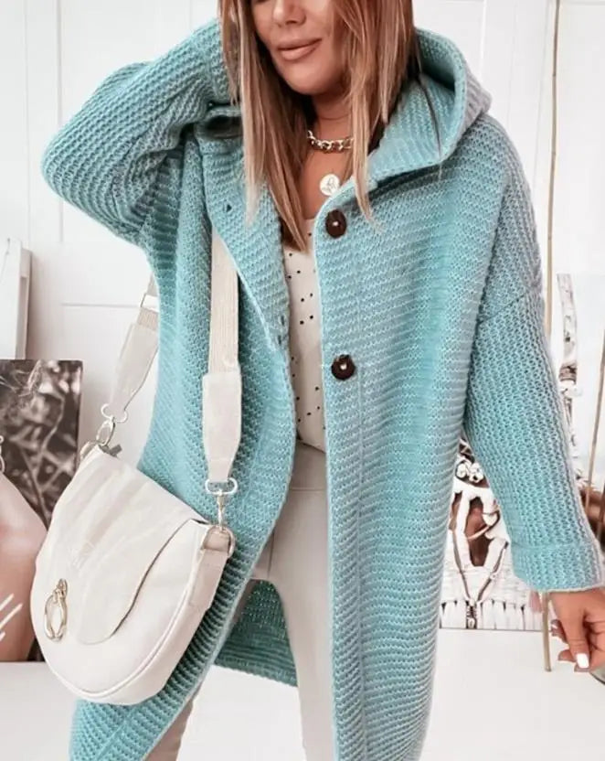 Drune | Strick Kapuzenpullover Cardigan mit Knöpfen
