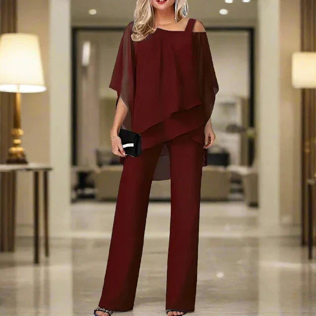 Drune | teilige Chiffon-Set - raffinierter Damen-Top und Jumpsuit