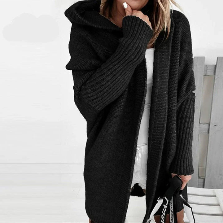 Drune | Strickjacke Übergröße Passform Wolle Kapuze Offene Front Rippenstrick