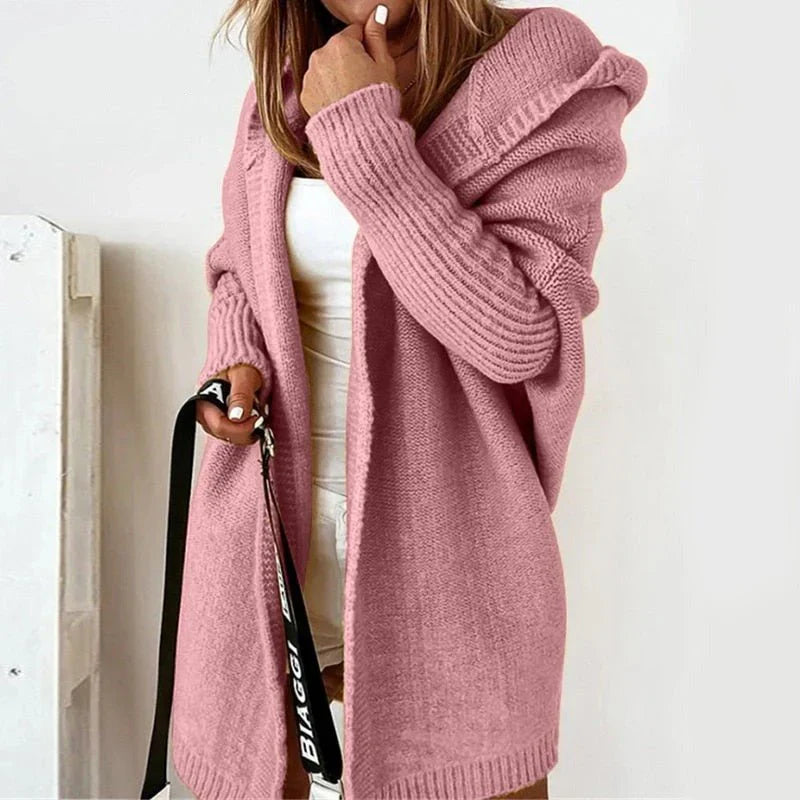 Drune | Strickjacke Übergröße Passform Wolle Kapuze Offene Front Rippenstrick