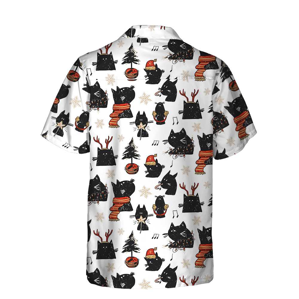 Drune | Cartoon Schwarz Katze Frohe Weihnachten Hawaiian Shirt, Lustiges Weihnachtskatze Shirt, Beste Weihnachtsgeschenkidee