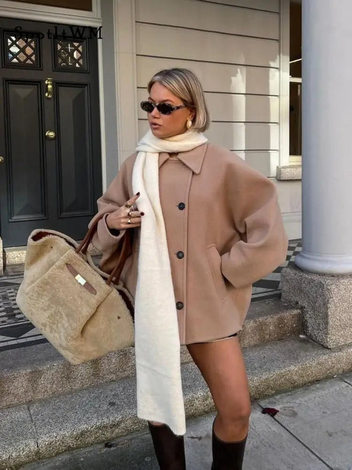 Drune | Wolle-Mischung Cape Mantel - Elegant & Schick - Minimalistischer Stil - Raffinierte Schichtung