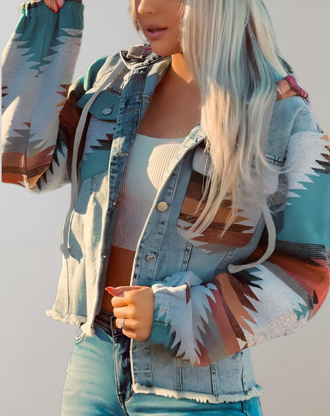 Drune | Damen Jeansjacke mit Kapuze in Multicolor