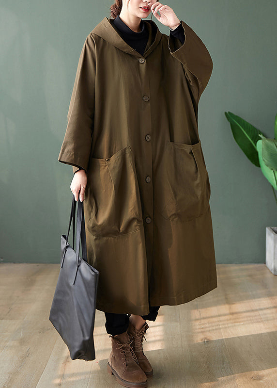 Drune | Schwarze Kapuzen-Taschen Patchwork Baumwoll Lange Trenchcoats Lange Ärmel