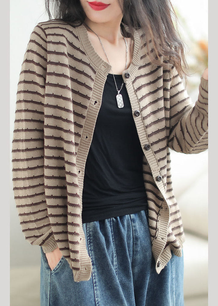 Drune | Schwarze O-Hals gestreifte Patchwork Knopf gemütliche Baumwollstrickpullover Mäntel