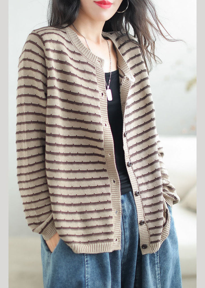 Drune | Schwarze O-Hals gestreifte Patchwork Knopf gemütliche Baumwollstrickpullover Mäntel