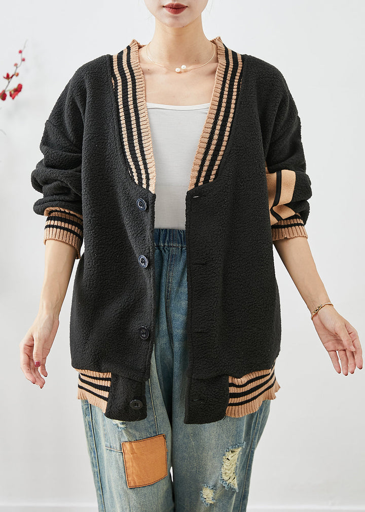 Drune | Schwarze Übergroße Patchwork Teddy Kunstpelzmäntel
