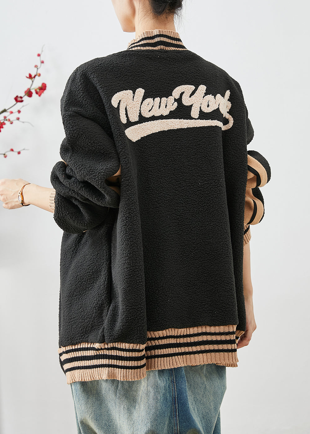 Drune | Schwarze Übergroße Patchwork Teddy Kunstpelzmäntel