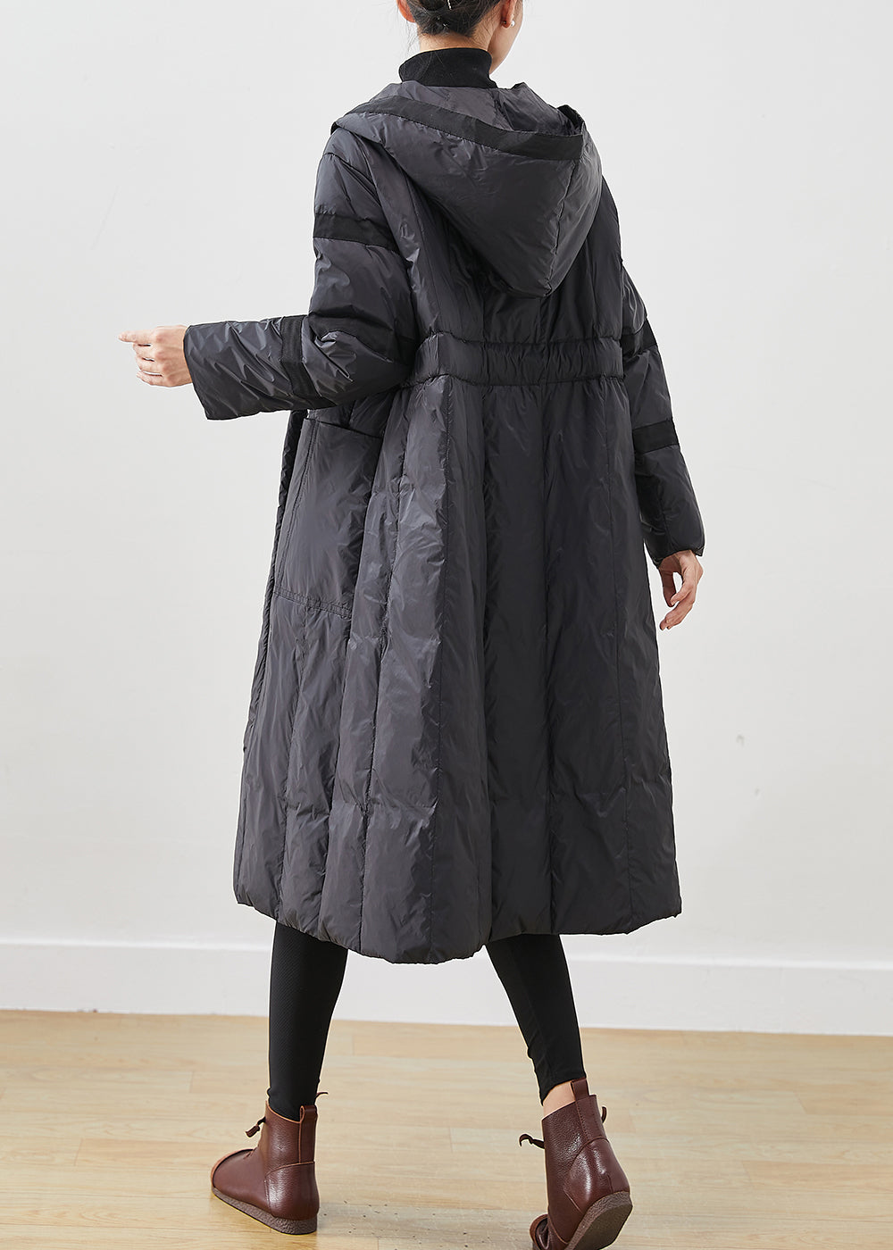 Drune | Schwarze Übergröße Krawatten Taille Entenfedern Daunenmäntel Winter