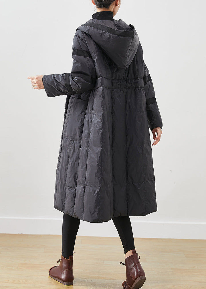 Drune | Schwarze Übergröße Krawatten Taille Entenfedern Daunenmäntel Winter