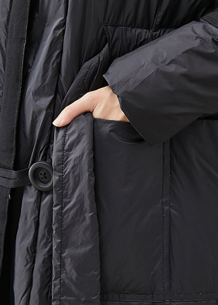 Drune | Schwarze Übergröße Krawatten Taille Entenfedern Daunenmäntel Winter