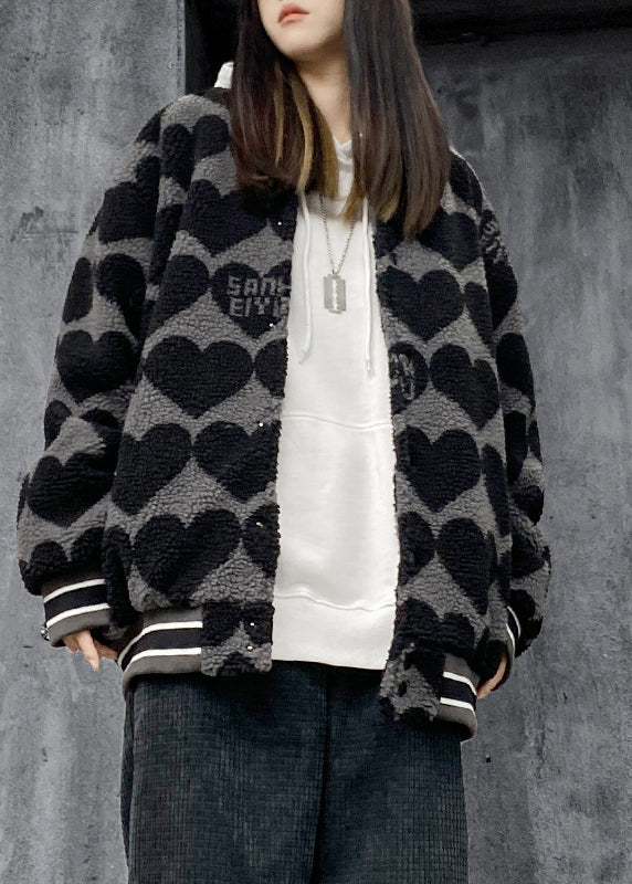 Drune | Schwarze Drucktaschen Patchwork Kunstpelz Baumwollgefüllte Jacken Winter