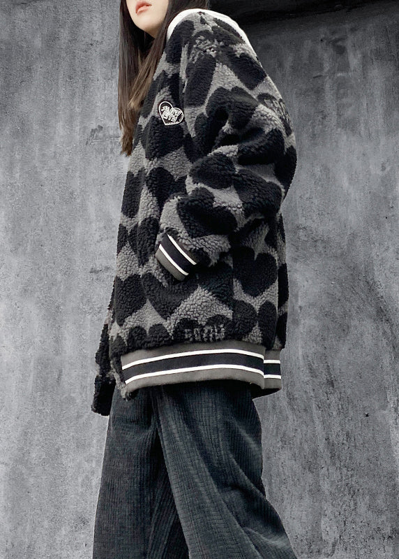Drune | Schwarze Drucktaschen Patchwork Kunstpelz Baumwollgefüllte Jacken Winter