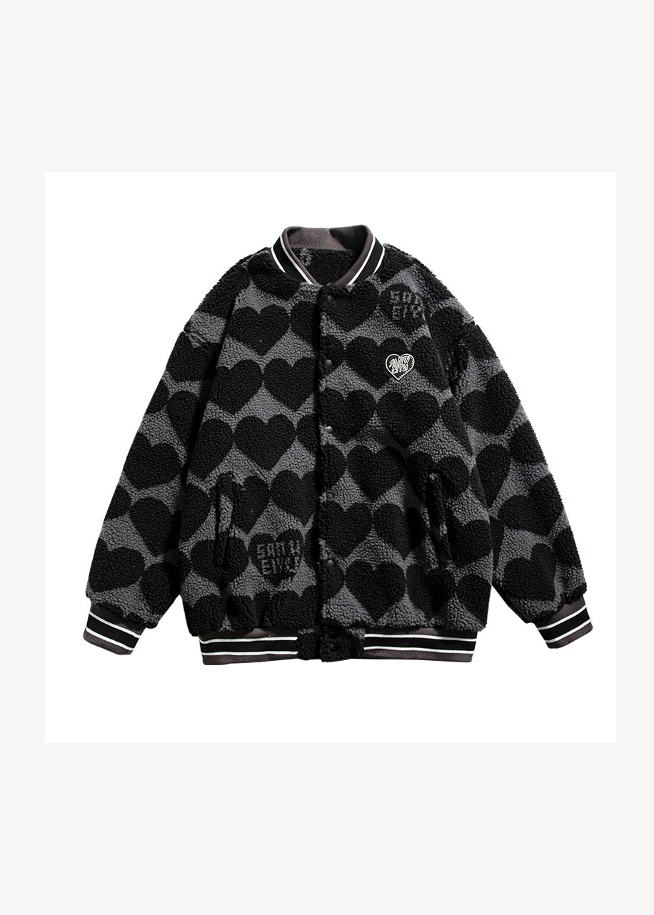 Drune | Schwarze Drucktaschen Patchwork Kunstpelz Baumwollgefüllte Jacken Winter