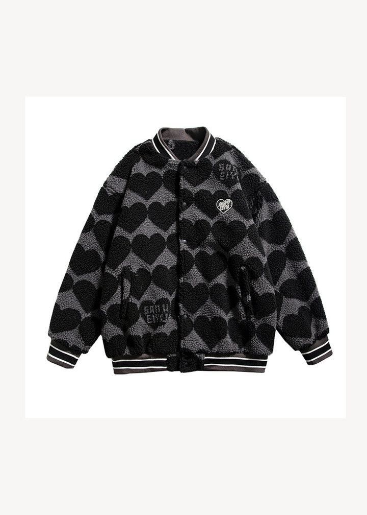 Drune | Schwarze Drucktaschen Patchwork Kunstpelz Baumwollgefüllte Jacken Winter