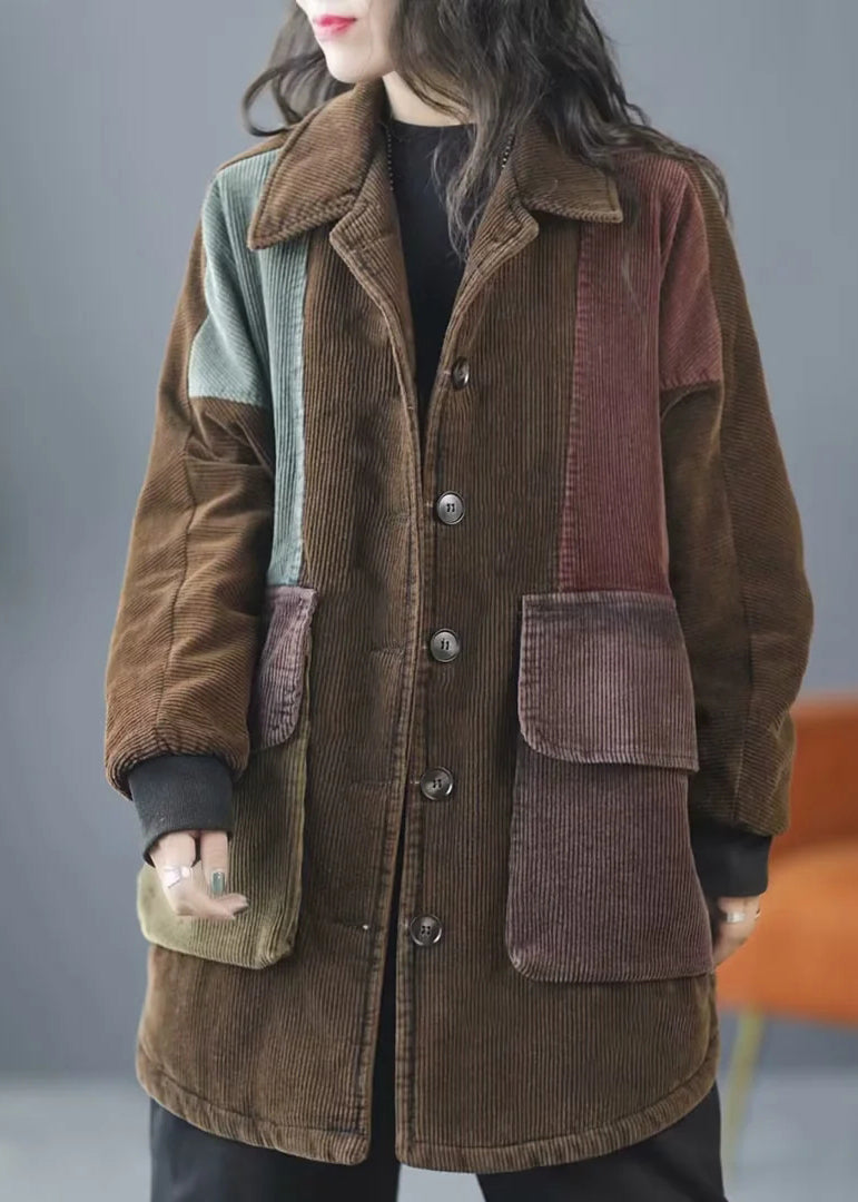 Drune | Blaue Peter-Pan-Kragen Taschen Cordstoff Feine Baumwollgefüllte Jacken Winter