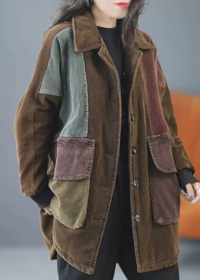 Drune | Blaue Peter-Pan-Kragen Taschen Cordstoff Feine Baumwollgefüllte Jacken Winter