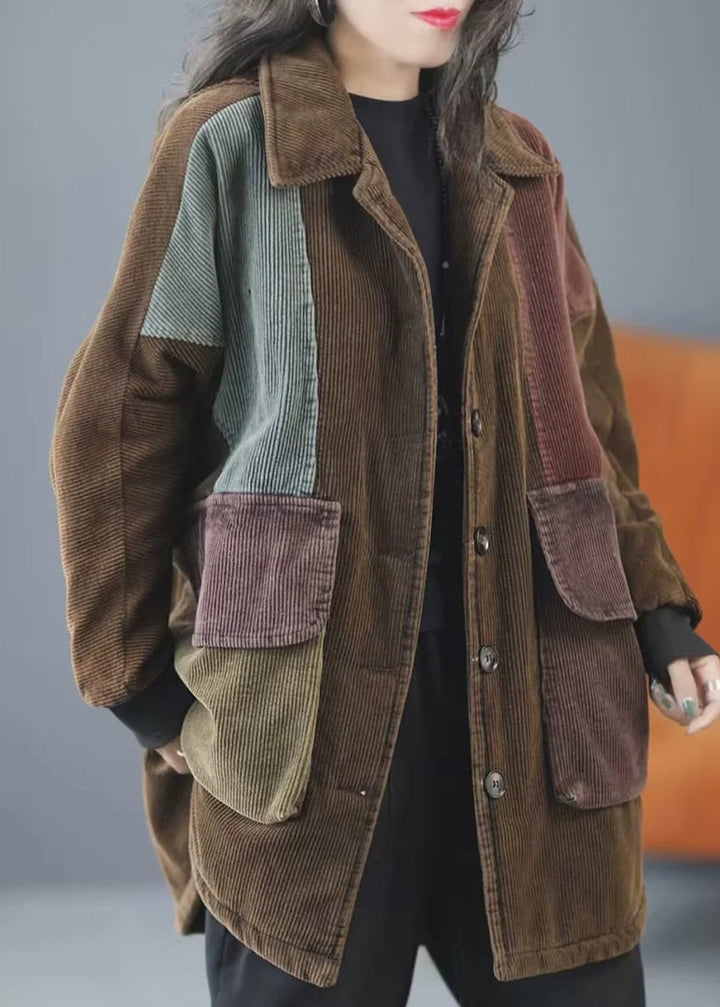Drune | Blaue Peter-Pan-Kragen Taschen Cordstoff Feine Baumwollgefüllte Jacken Winter