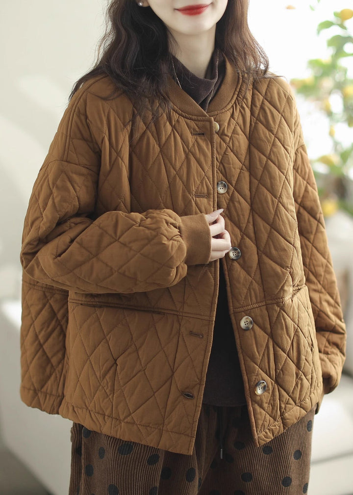 Drune | Brauner Übergröße Warmer Feiner Baumwollgefüllter Mantel Winter