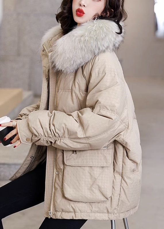 Drune | Khaki Warme Taschen Fuchs Kragen Enten Daunenmäntel Winter