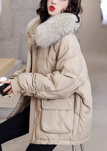 Drune | Khaki Warme Taschen Fuchs Kragen Enten Daunenmäntel Winter