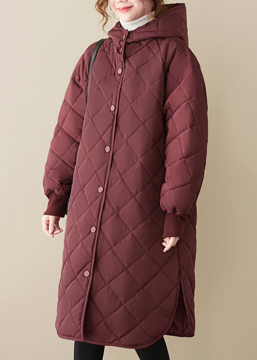 Drune | Maulbeer Kapuzen-Patchwork Feine Baumwollgefüllte Mäntel Winter