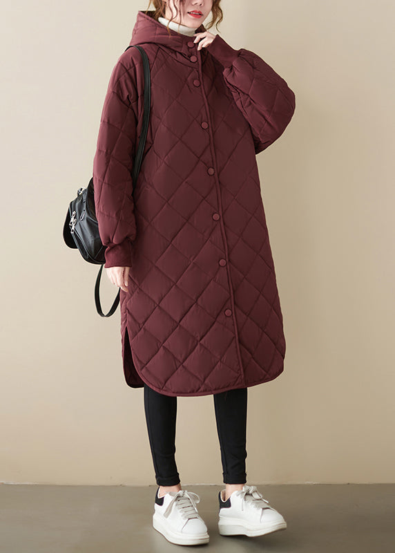 Drune | Maulbeer Kapuzen-Patchwork Feine Baumwollgefüllte Mäntel Winter