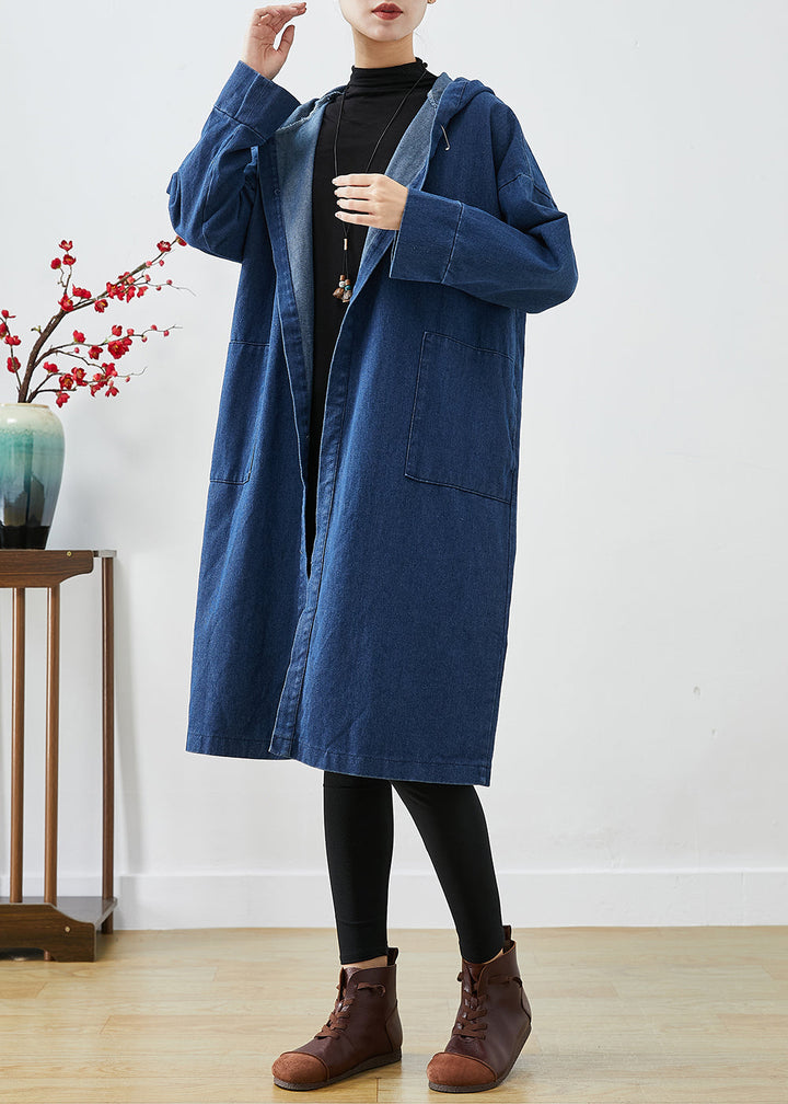 Drune | Marineblauer Kapuzen Oversized Baumwoll-Trenchcoat