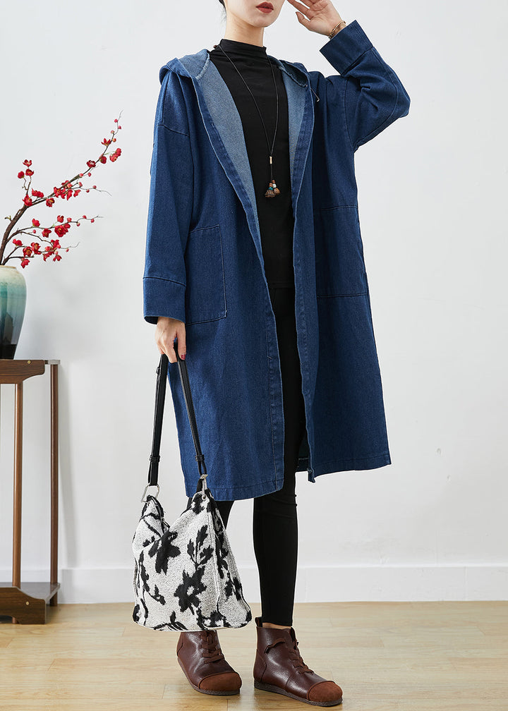 Drune | Marineblauer Kapuzen Oversized Baumwoll-Trenchcoat