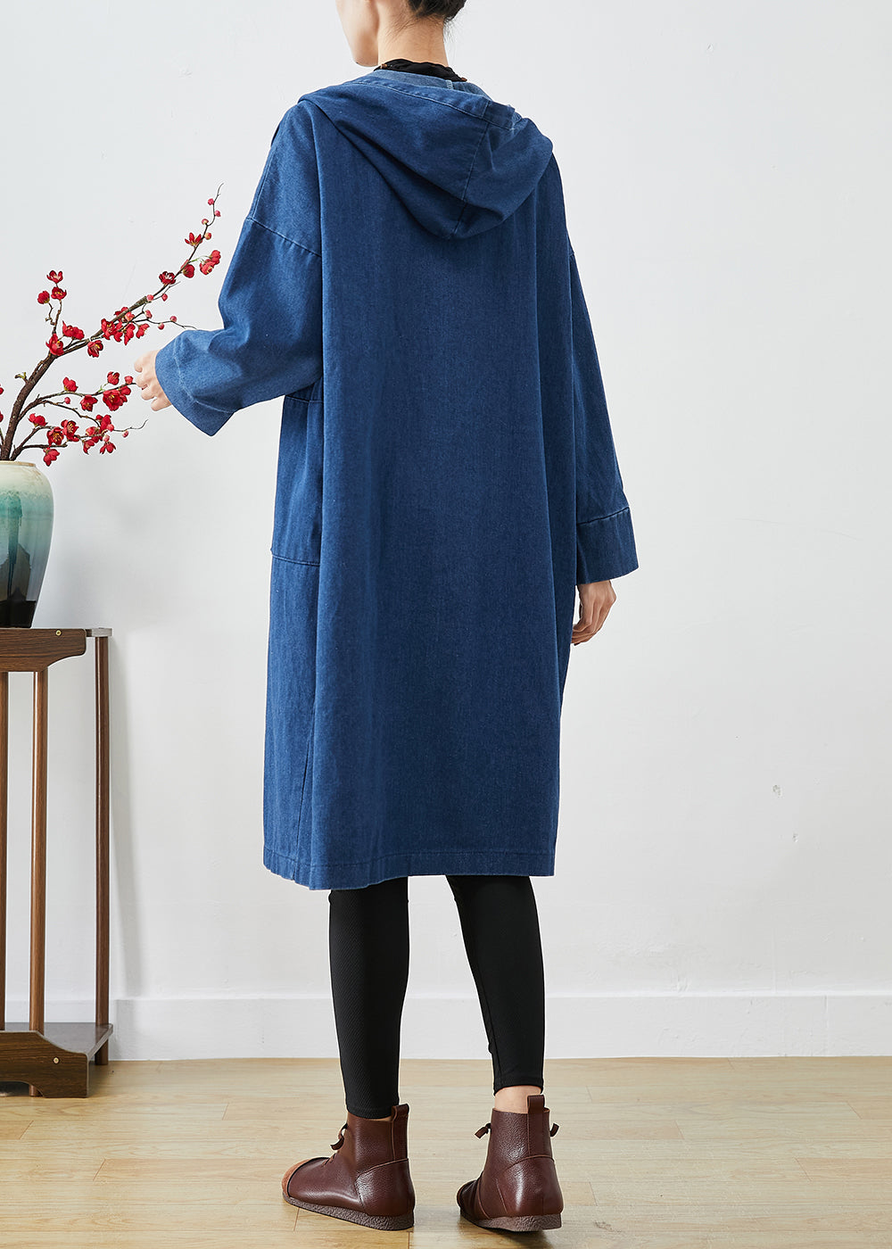 Drune | Marineblauer Kapuzen Oversized Baumwoll-Trenchcoat