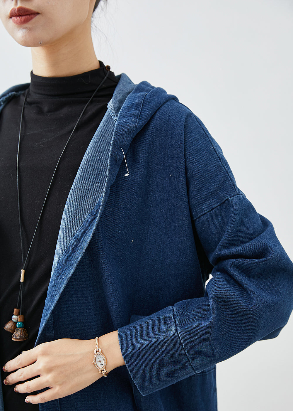 Drune | Marineblauer Kapuzen Oversized Baumwoll-Trenchcoat