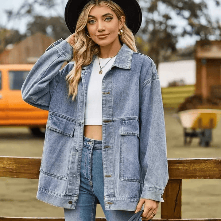 Drune | Lässige Übergroße Denimjacke mit Knopfverschluss