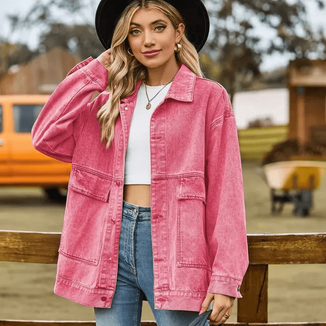 Drune | Lässige Übergroße Denimjacke mit Knopfverschluss