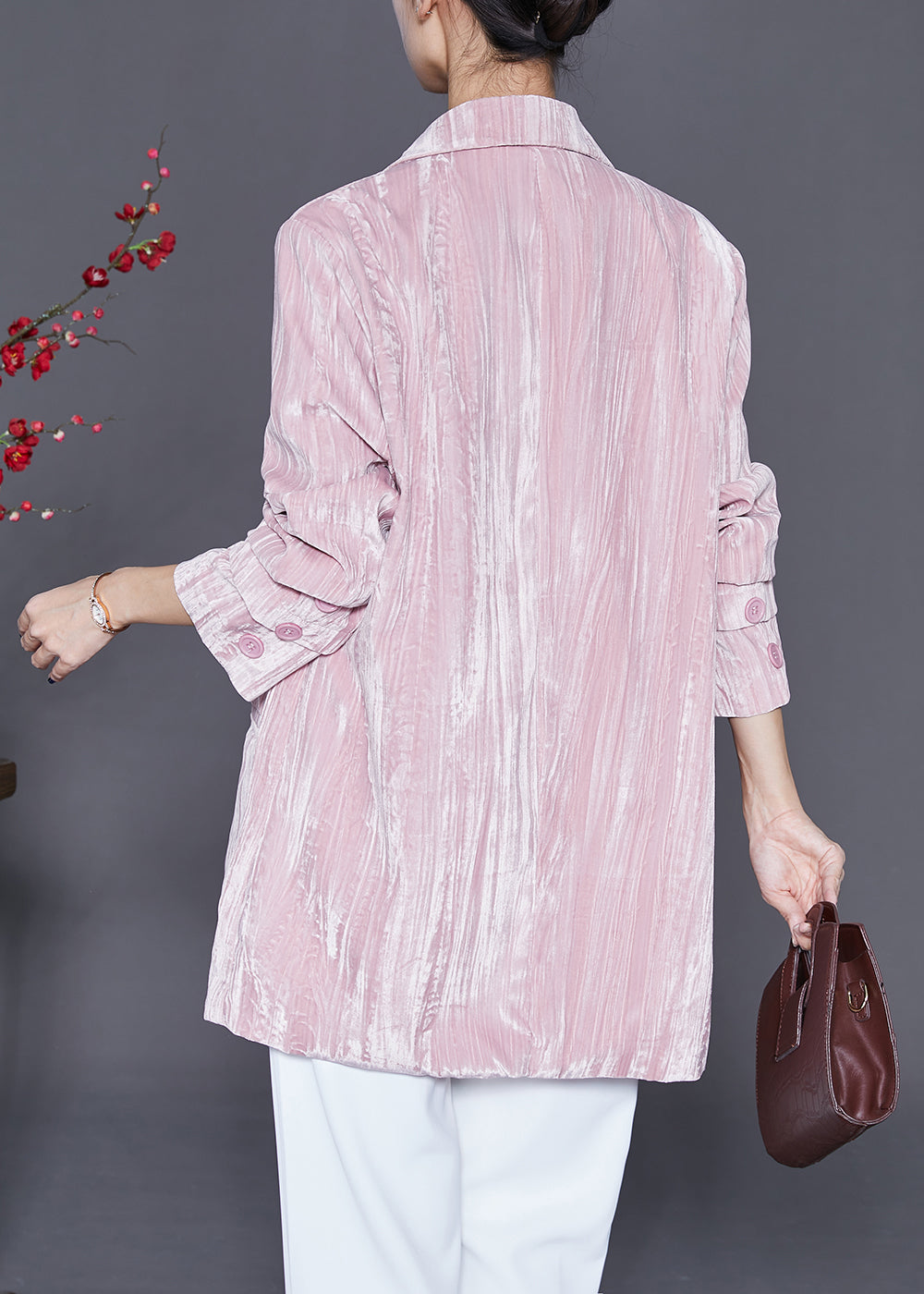 Drune | Pink Notched Oversized Seidenveloursjacken