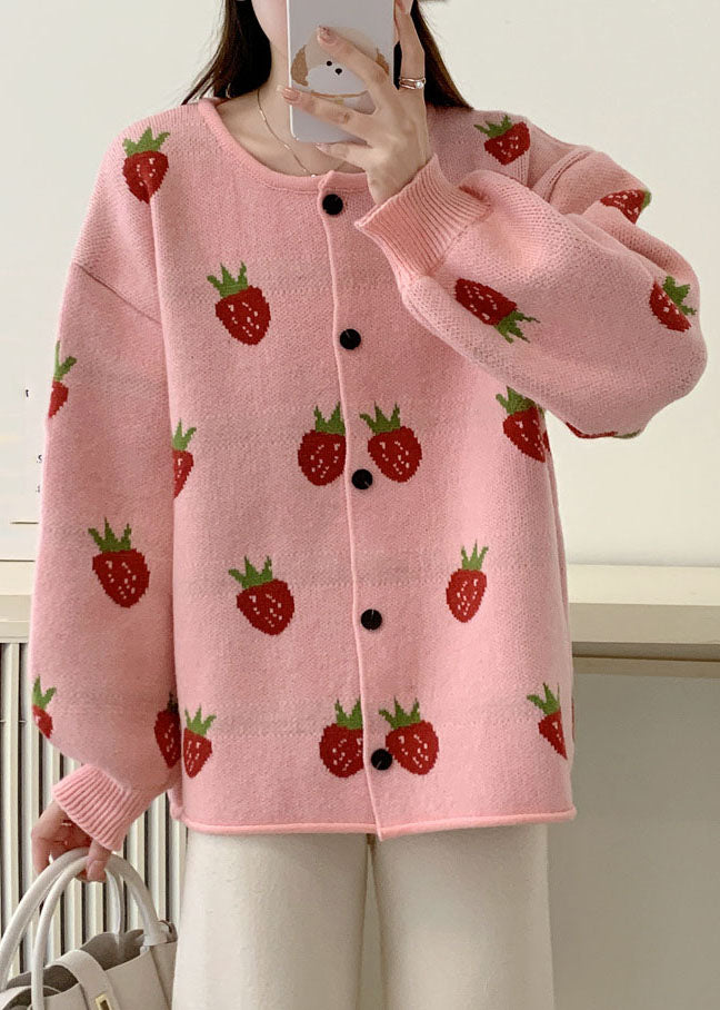 Drune | Pink Strawberry Floral Baumwollstrickpullover Mäntel