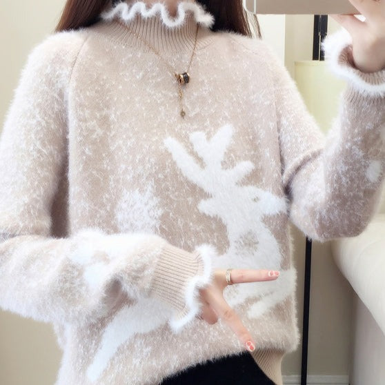 Drune | Lässiger Pullover mit Rüschen und dickem Nerzhaarstrick