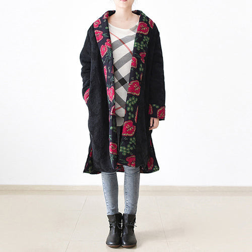 Drune | schwarze Druck Puffers Jacken Locker sitzende Patchwork Daunenjacke Frauen seitlich offener Mantel
