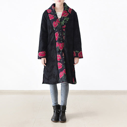Drune | schwarze Druck Puffers Jacken Locker sitzende Patchwork Daunenjacke Frauen seitlich offener Mantel