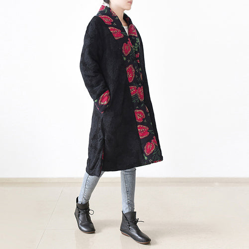 Drune | schwarze Druck Puffers Jacken Locker sitzende Patchwork Daunenjacke Frauen seitlich offener Mantel