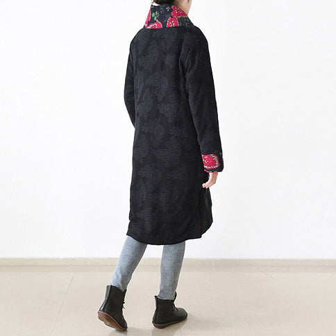 Drune | schwarze Druck Puffers Jacken Locker sitzende Patchwork Daunenjacke Frauen seitlich offener Mantel