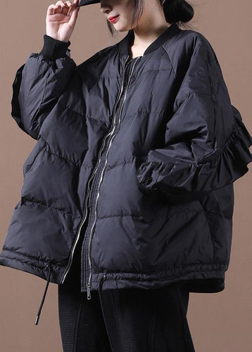 Drune | schwarzer warmer Wintermantel oversized Winterjacke Stehkragen Rüschen Drune | Jacken